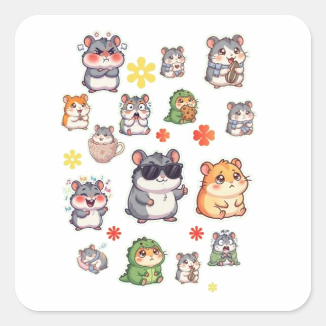 Cute Kawaii Hamster Sticker Sheet | Chibi Animal P (Front)