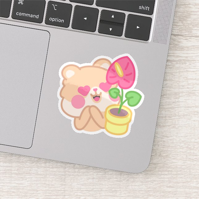 Cute Kawaii Hamster with Plants and Flowers | Gard Sticker (Detail)