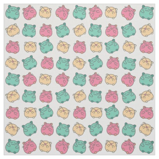 Cute Kawaii Hamsters Yellow, Pink, Green Patterned Fabric