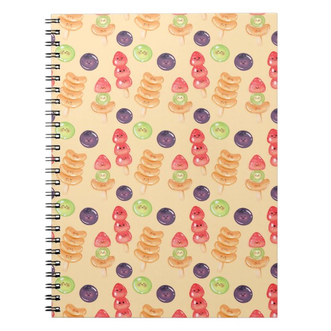Cute Kawaii Hand-drawn Tanghulu Seamless Pattern Notebook (Front)