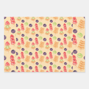 Cute Kawaii Hand-drawn Tanghulu Seamless Pattern Wrapping Paper Sheets