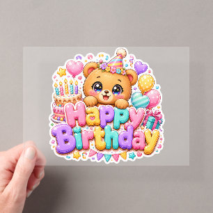 Cute Kawaii Happy Birthday Teddy Bear Pastel Pink Acrylic Invitations