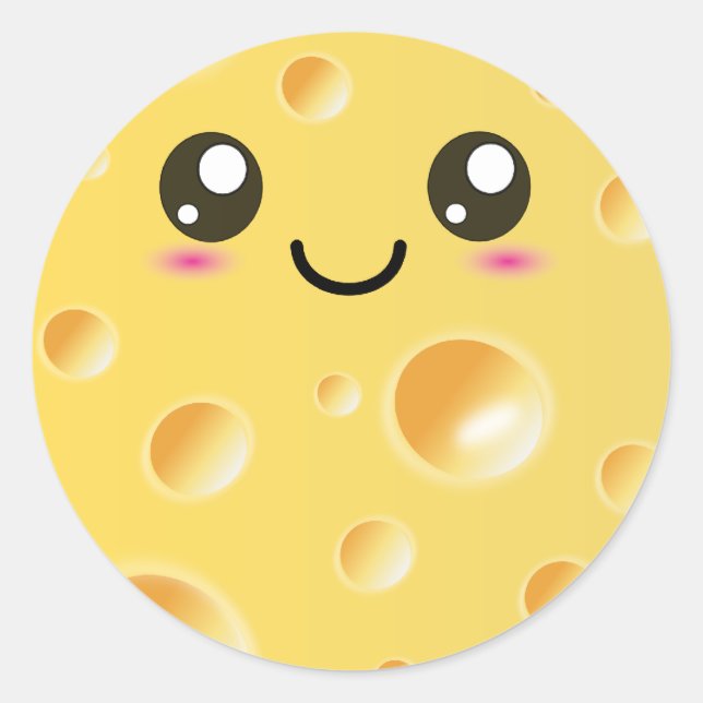 Cute Kawaii Happy Cheese Classic Round Sticker (Front)