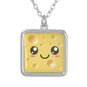 Cute Kawaii Happy Cheese Silver Plated Necklace