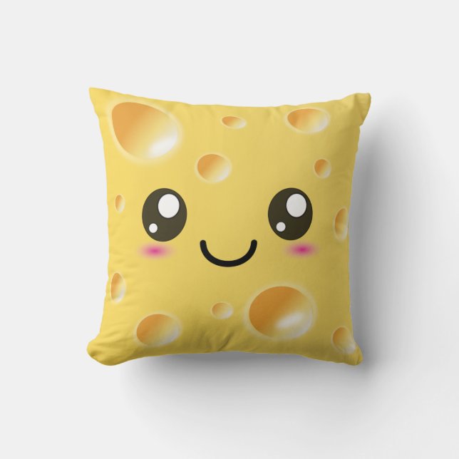 Cute Kawaii Happy Cheese Throw Pillow (Front)