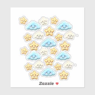Cute Kawaii Happy Clouds & Stars Aesthetic Planner Sticker
