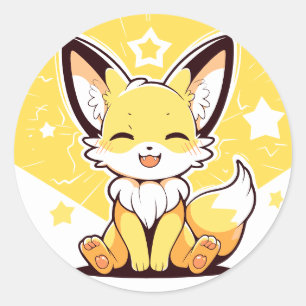 Cute Kawaii Happy Fennec Fox Adorable Portrait Classic Round Sticker