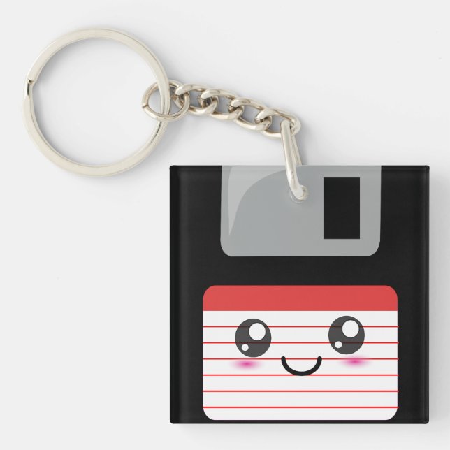 Cute / Kawaii Happy Floppy Disk Keychain (Front)