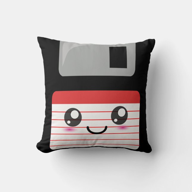 Cute / Kawaii Happy Floppy Disk Pillow (Front)