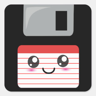Cute / Kawaii Happy Floppy Disk Square Sticker