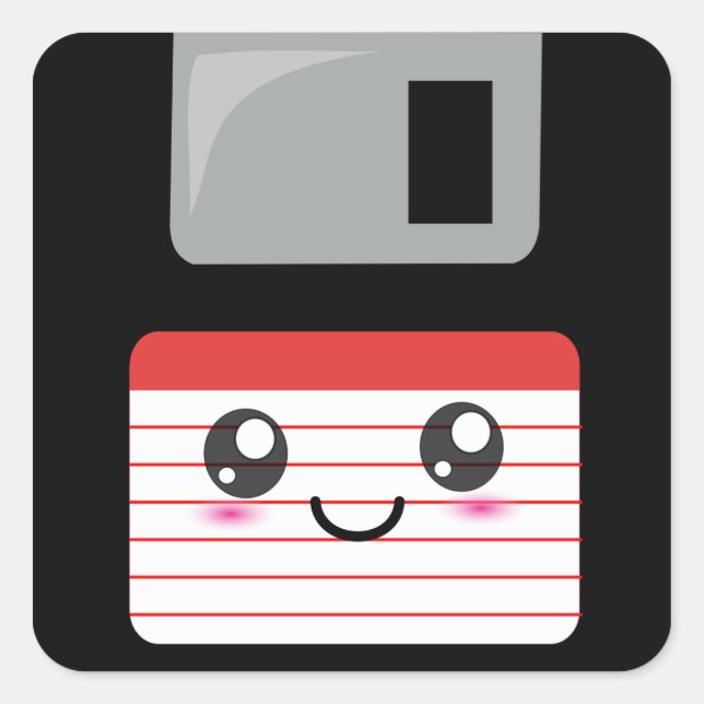 Cute / Kawaii Happy Floppy Disk Square Sticker (Front)