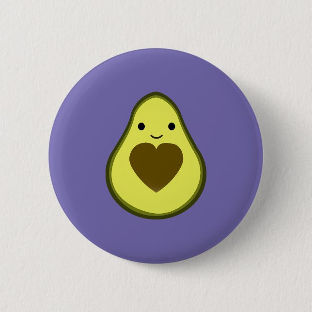 Cute Kawaii Happy Love Avocado Button (Front)