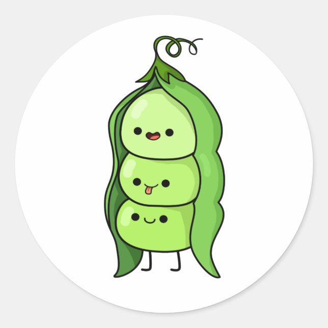 Cute Kawaii Happy Peas Classic Round Sticker (Front)