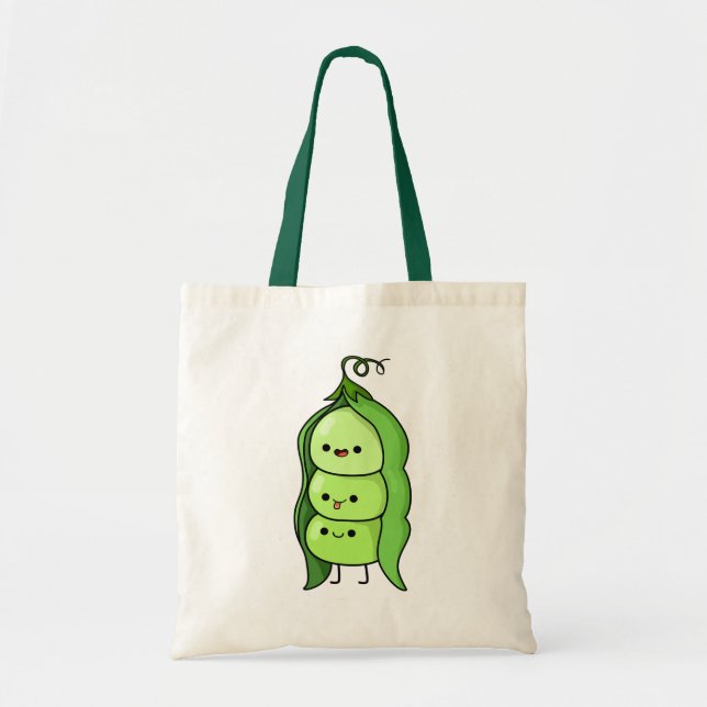 Cute Kawaii Happy Peas Tote Bag (Front)