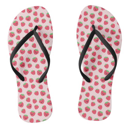 Cute Kawaii Happy Strawberry Flip Flops