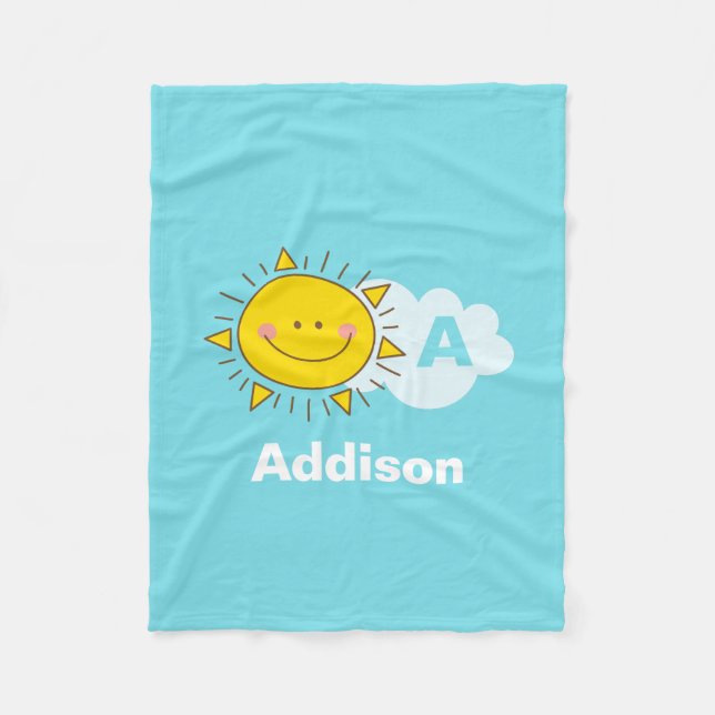 Cute Kawaii Happy Sunshine Monogram Add Your Name Fleece Blanket (Front)