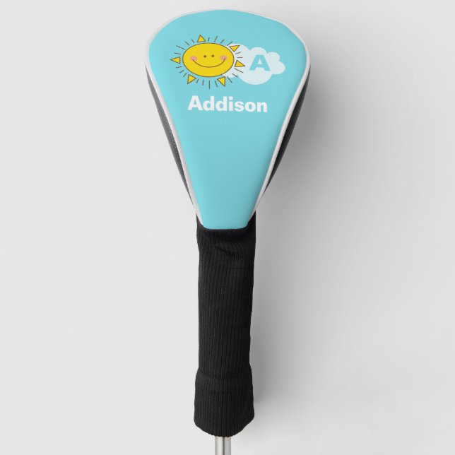 Cute Kawaii Happy Sunshine Monogram Add Your Name Golf Head Cover (Front)