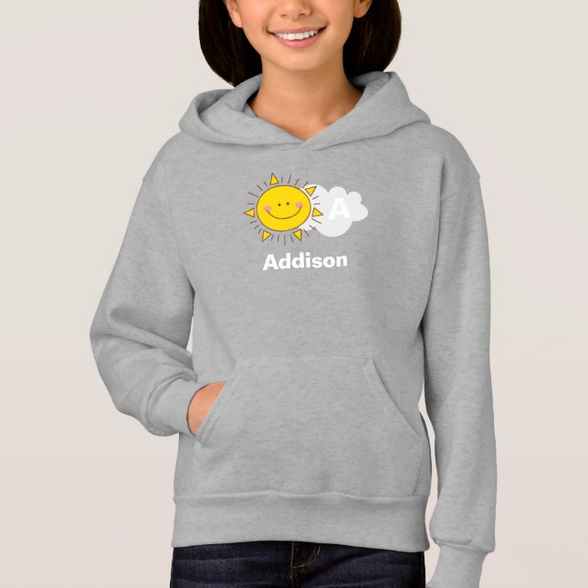 Cute Kawaii Happy Sunshine Monogram Add Your Name Hoodie (Front)