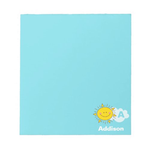 Cute Kawaii Happy Sunshine Monogram Add Your Name Notepad