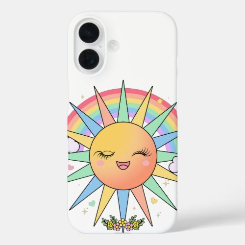 Cute Kawaii Happy Sunshine Rainbow Pastel Summer iPhone 16 Case