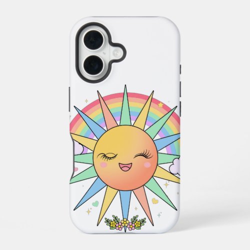 Cute Kawaii Happy Sunshine Rainbow Pastel Summer iPhone 16 Case