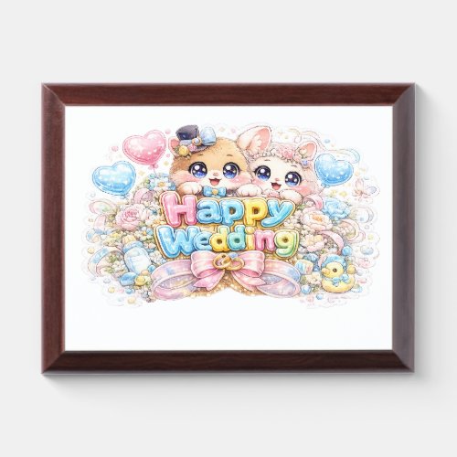 Cute Kawaii Happy Wedding Couple Animals Pastel Pi Award Plaque