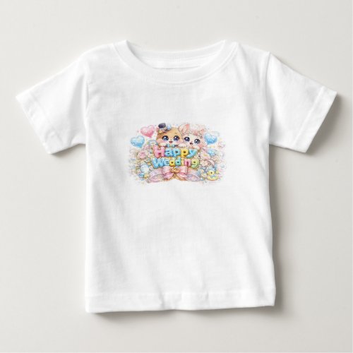 Cute Kawaii Happy Wedding Couple Animals Pastel Pi Baby T-Shirt