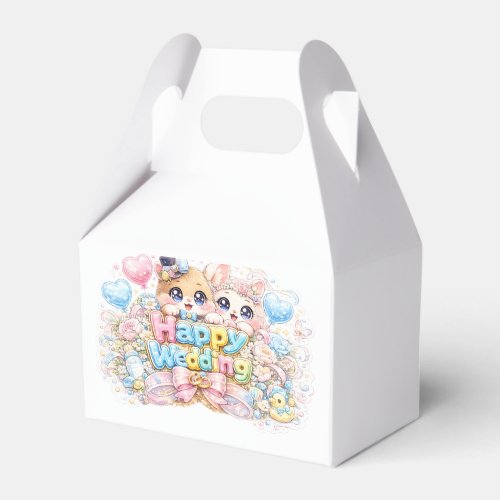 Cute Kawaii Happy Wedding Couple Animals Pastel Pi Favor Boxes