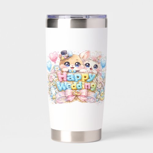 Cute Kawaii Happy Wedding Couple Animals Pastel Pi Insulated Tumbler