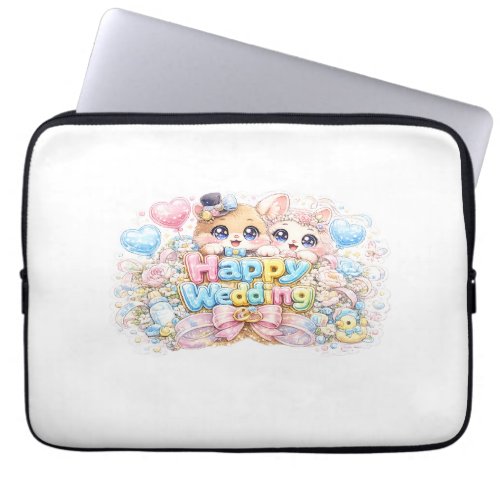 Cute Kawaii Happy Wedding Couple Animals Pastel Pi Laptop Sleeve