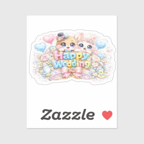 Cute Kawaii Happy Wedding Couple Animals Pastel Pi Sticker