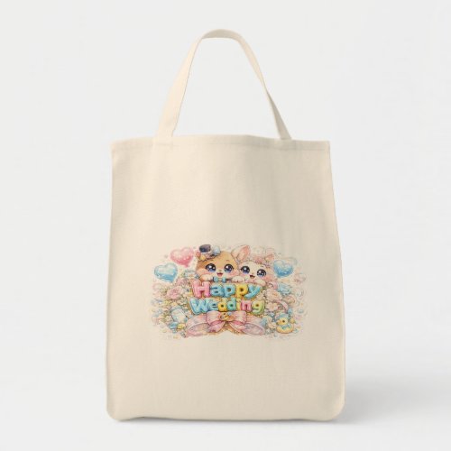 Cute Kawaii Happy Wedding Couple Animals Pastel Pi Tote Bag