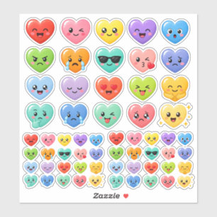 Cute Kawaii Heart Emoji Set Colorful Emotion Sticker