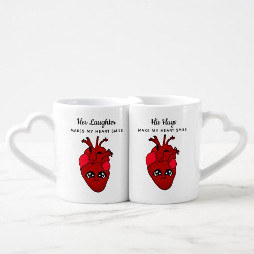 Cute Kawaii Heart His and Her Valentines Day Coffee Mug Set