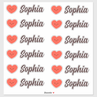 Cute Kawaii Heart Personalized Name Sticker