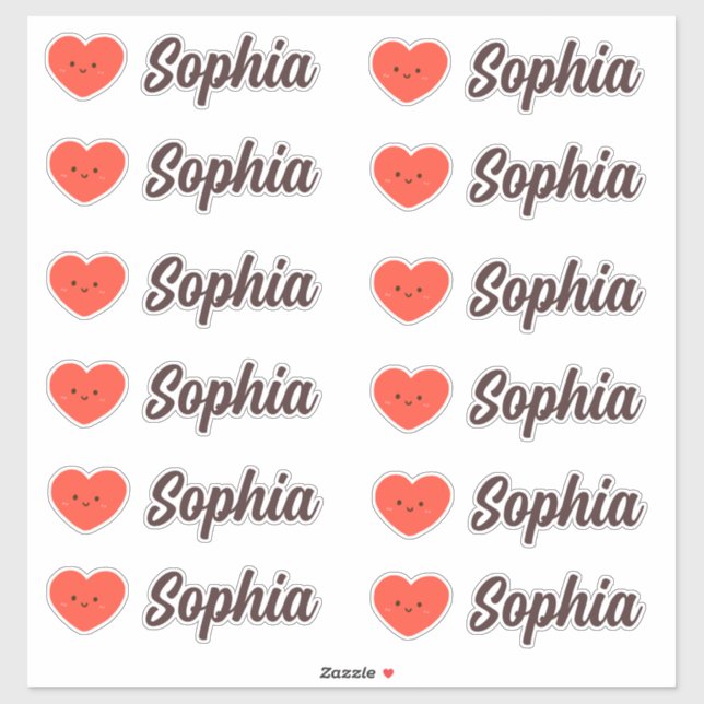 Cute Kawaii Heart Personalized Name Sticker (Sheet)
