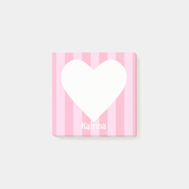 Cute Kawaii Heart Pink Stripe Custom Notes (Front)