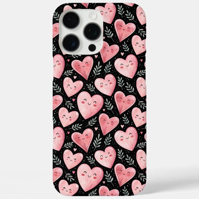 Cute kawaii hearts pattern pink and black Case-Mate iPhone case (Back)