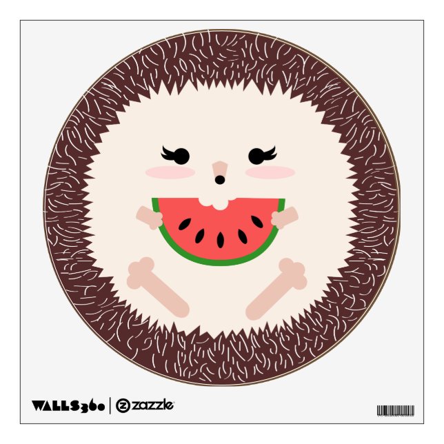 Cute Kawaii Hedgehog Eating Watermelon Wall Decal (Front)