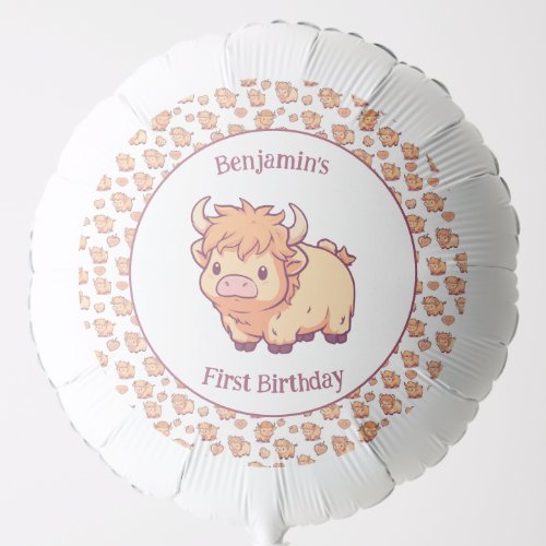 Cute Kawaii Highland Cow ShowerBirthday Balloon