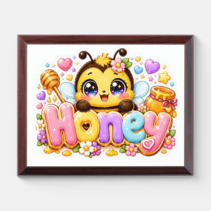 Cute Kawaii Honey Bee Name Pastel Pink Sparkling B Award Plaque