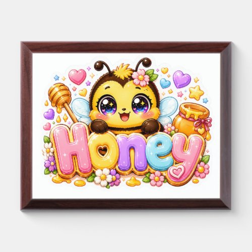 Cute Kawaii Honey Bee Name Pastel Pink Sparkling B Award Plaque