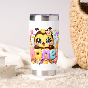 Cute Kawaii Honey Bee Name Pastel Pink Sparkling B Insulated Tumbler