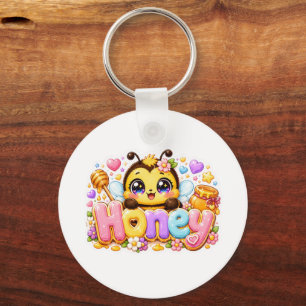 Cute Kawaii Honey Bee Name Pastel Pink Sparkling B Keychain