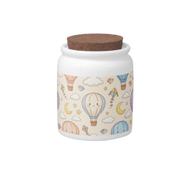 Cute Kawaii Hot Air Balloon Seamless Pattern Candy Jar (Front)