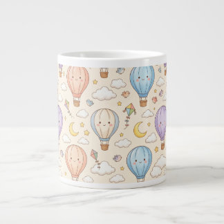 Cute Kawaii Hot Air Balloon Seamless Pattern Giant Coffee Mug