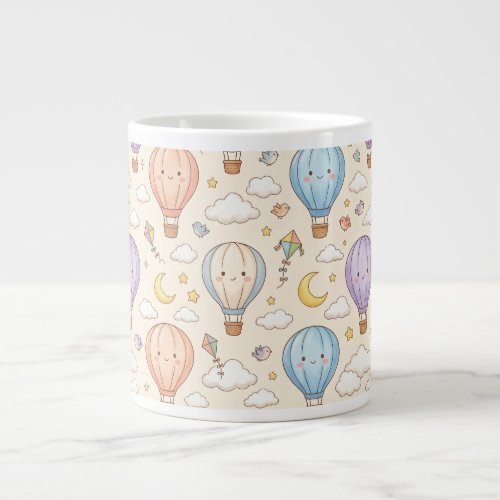 Cute Kawaii Hot Air Balloon Seamless Pattern Giant Coffee Mug