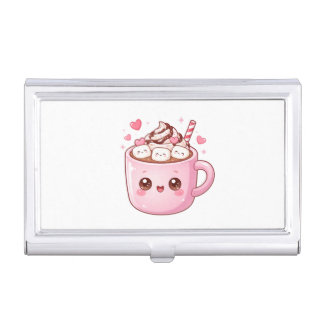 Cute Kawaii Hot Chocolate Mug with Marshmallows Business Card Case
