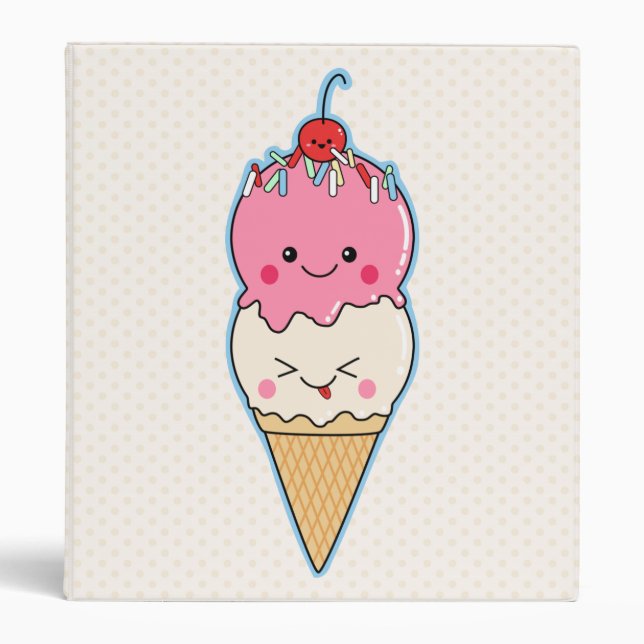 Cute Kawaii Ice Cream 3 Ring Binder (Front)