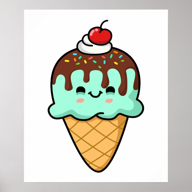 Cute Kawaii Ice Cream Cone Poster (Front)